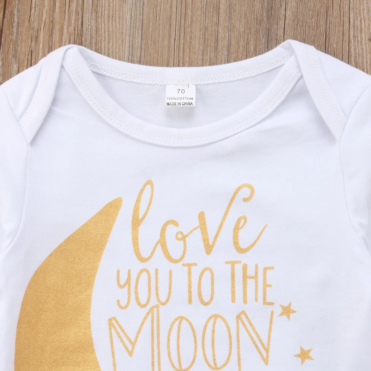 2018 Brand New Newborn Infant Baby Girls Boys Clothes 3PCS Long Sleeve Letter Moon White Romper Tops+Moon Stars Pants+Headband | Детская