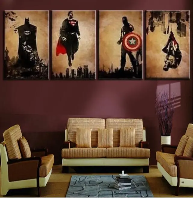 4 Панель Супергерой Человек Расписанную Современная Абстрактная Живопись Маслом