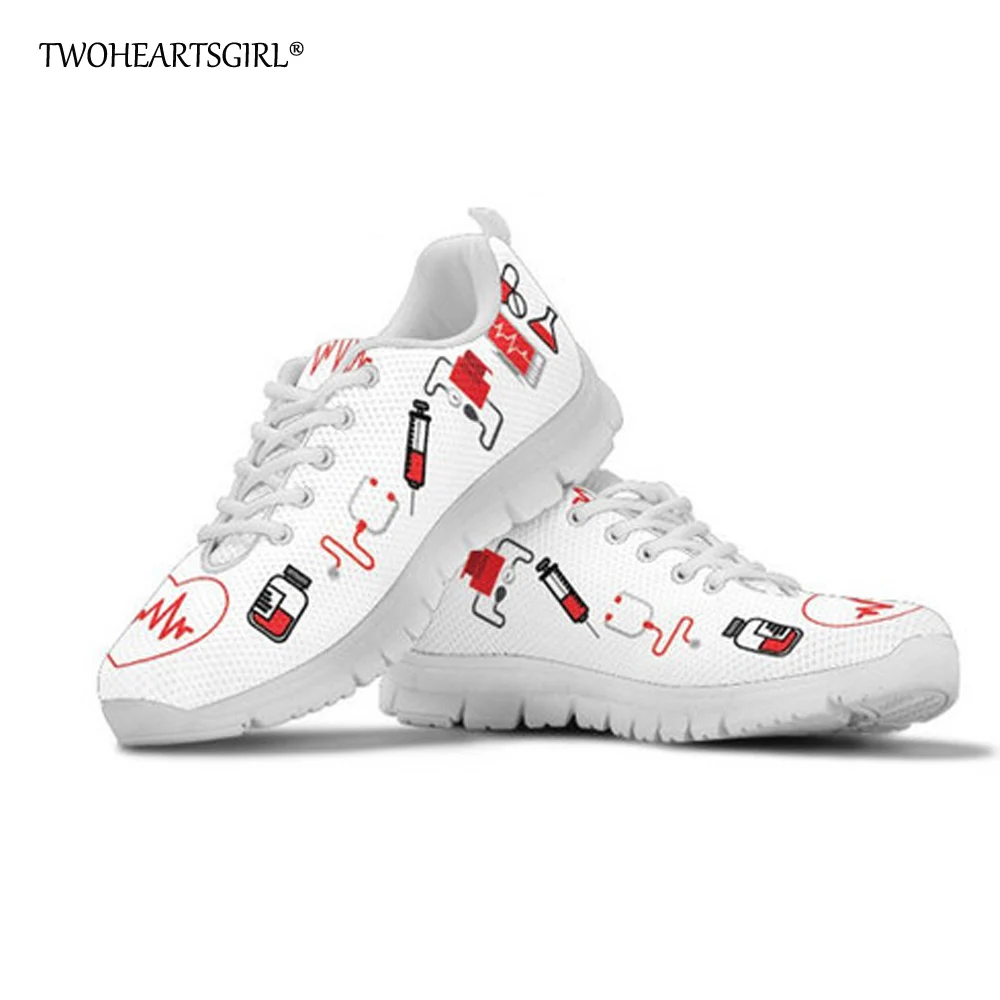 

Twoheartsgirl Flats Shoes Women Nurse Heart Print Women's Sneakers Casual Comfortable Breathable Mesh Shoes for Ladies Shoes