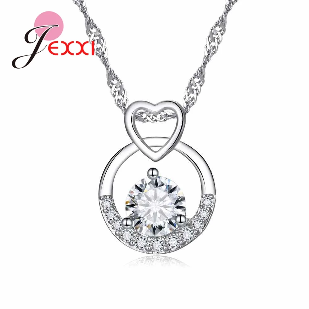 Женское ожерелье и кулон из серебра 925 пробы со стразами