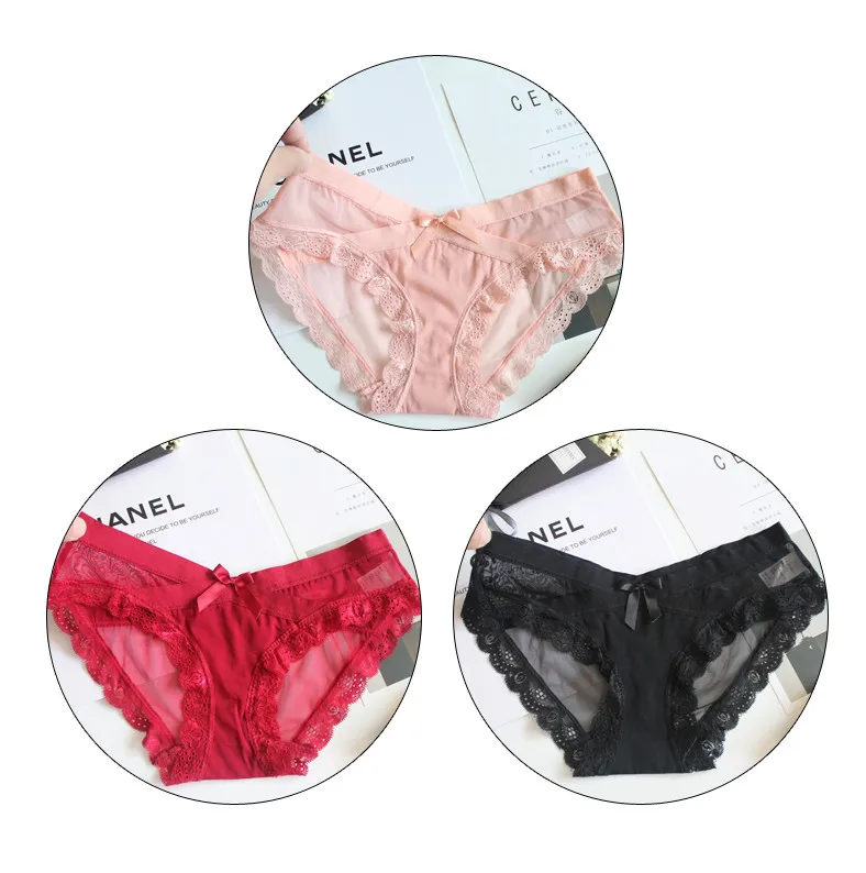 pink red black TERMEZY, 3 шт., новинка, сексуальные женские трусы с кружевным краем, нижнее белье из хлопка с низкой талией, дышащее модное нижнее белье, шесть цветов - Цвет: pink red black