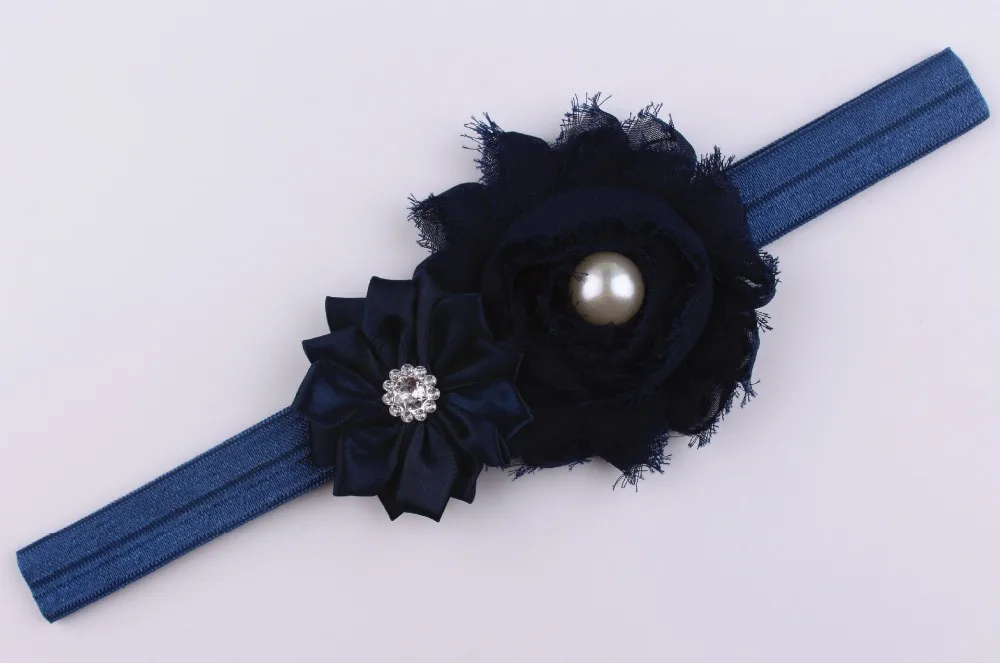 20 шт./лот атласная и потертая шикарная повязка на голову с жемчугом Цветочная