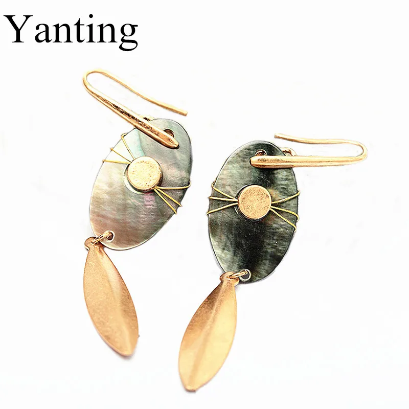 Женские серьги с подвеской в виде листа Yanting длинные ручной работы из натуральной