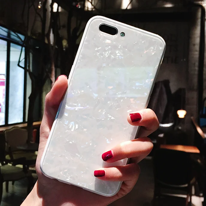 WHITE BONVAN закаленное Стекло чехол на iPhone X 7 plus case мечта Shell Glitte твердый переплет мягкий силиконовый бампер для iPhone 7 6s 8 6 плюс случай защиты чехлы для телефон - Цвет: WHITE