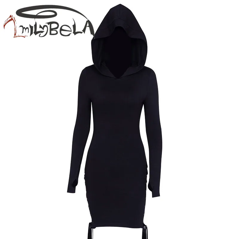 ImilyBela готическое черное Бандажное платье с принтом и капюшоном женское
