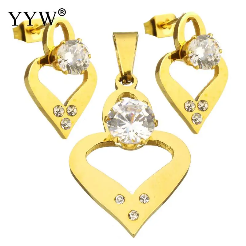 Нержавеющая сталь Ювелирные наборы Кристалл Очаровательная Rhinestone Сердце Серьги