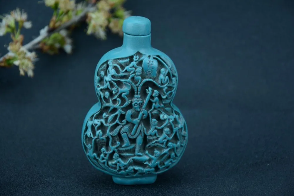 

Редкий династии Цин китайский старинный Бирюзовый снуд бутылка, обезьяна, бесплатная доставка