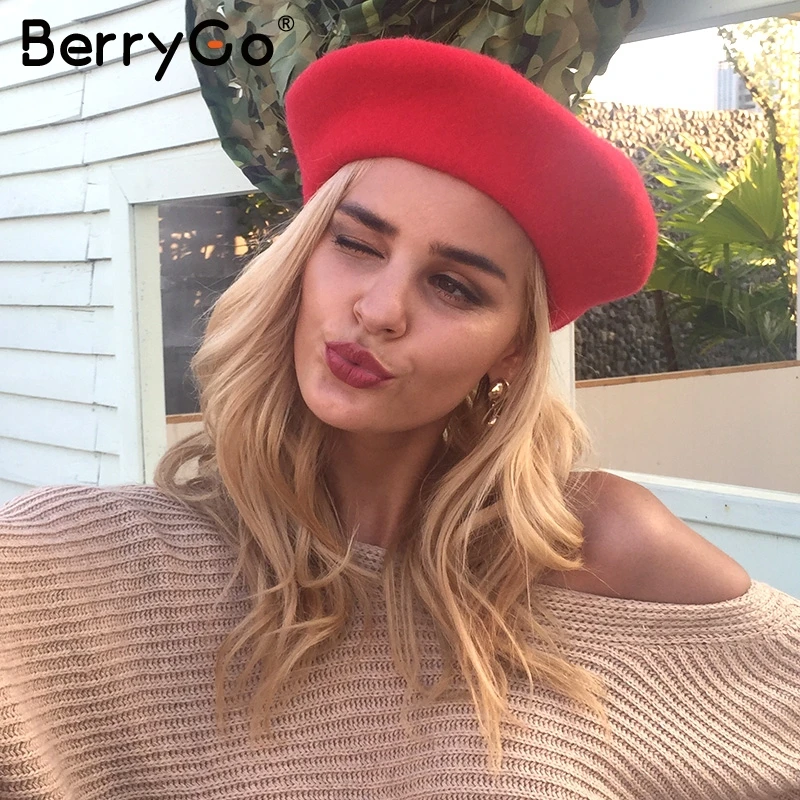 Зимний шерстяной женский берет шапка Кепка BerryGo Повседневная Уличная Черная