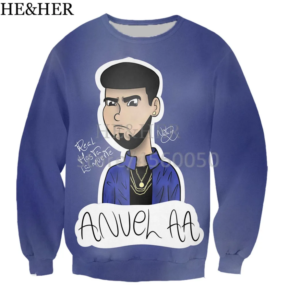 Модные мужские и женские свитшоты с 3D принтом Anuel Aa унисекс в стиле хип-хоп Уличная Повседневная Толстовка с капюшоном