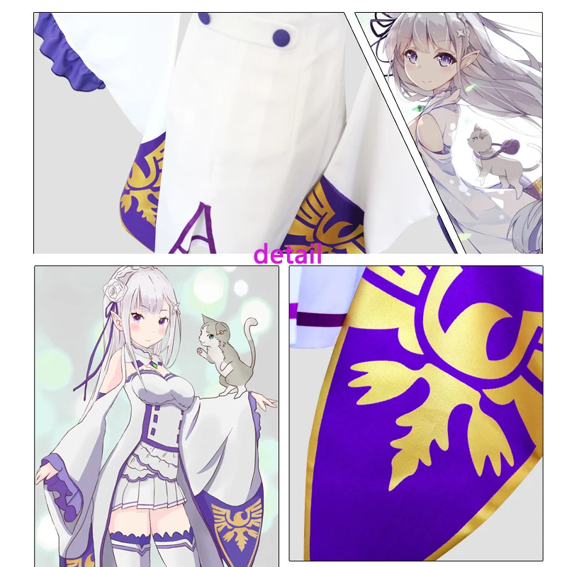 Платье Emilia Re Zero Костюмы для костюмированной вечеринки парик Для женщин Платье для косплея Эмилия Косплэй Костюм Аниме Косплэй вечерние Хэллоуин вечерние плащ парик