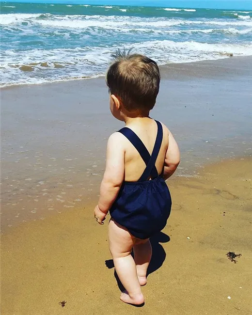 0-18M Newborn Baby Girls Sleeveless Blue Romper Cotton Summer Baby Girls Jumpsuit Overalls