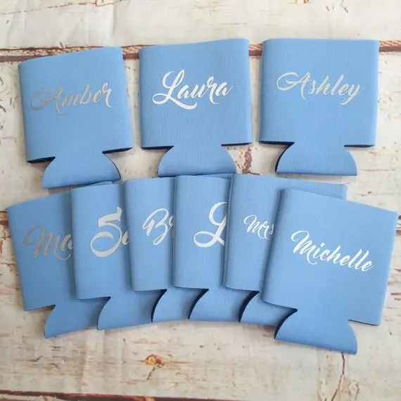 personalize text wedding groomsmen bestman bridesmaid gold Drink Coolers proposal gifts Bachelorette Bottle Beer Can Holders | Дом и сад