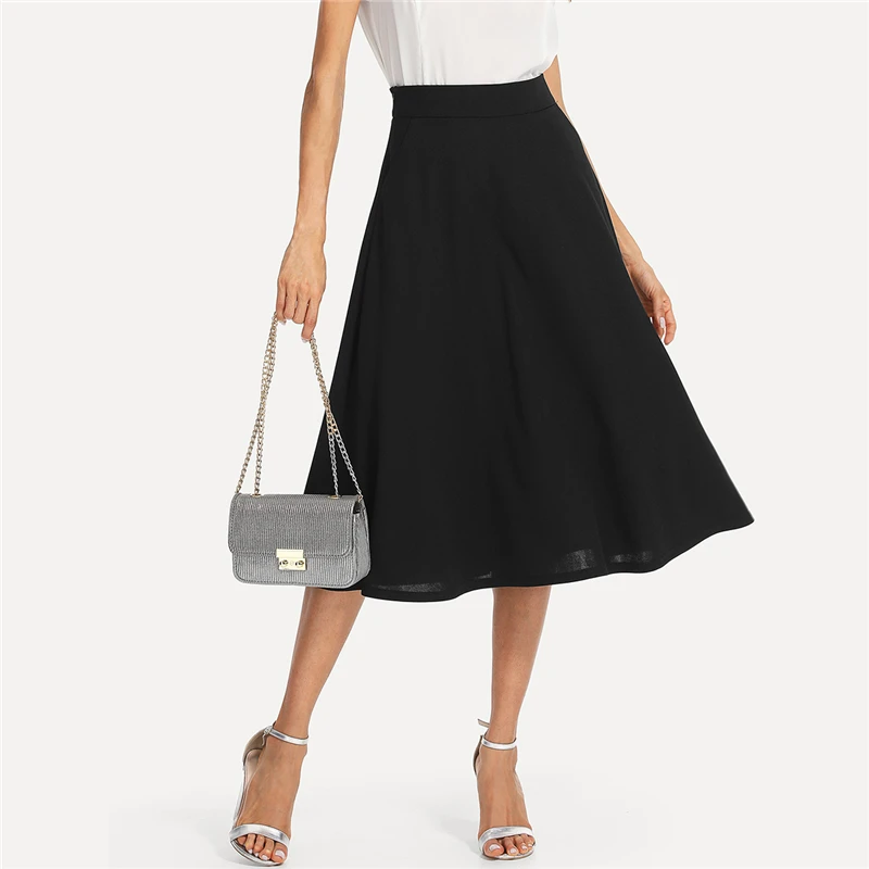SHEIN Однотонная Расклешенная Макси Юбка Элегантная Офисная Юбка