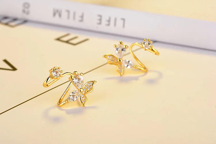 High quality Fashion Jewelry New Design Butterfly Shiny Zircon 925 Sterling Silver Stud Earrings for Women gift Promotion | Украшения и