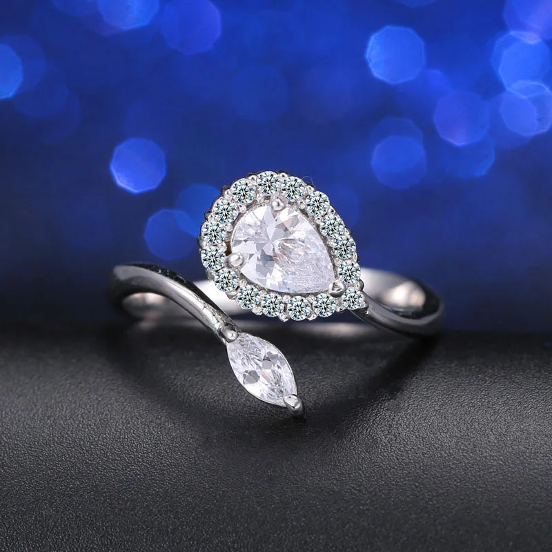 white CWWZircons, регулируемый размер, высокое качество, розовое золото, цвет груша, кубический цирконий, открытые кольца для женщин, модные ювелирные изделия R089 - Цвет основного камня: white