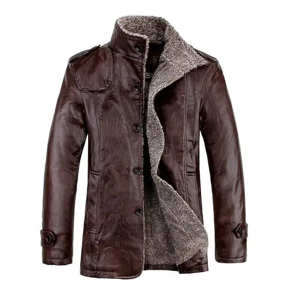 brown jacket Плюс Размер 7xl 8xl зимняя новая Мужская бархатная кожаная куртка со стоячим воротником из искусственной кожи мужской тонкий жакет брендовая одежда - Цвет: brown jacket