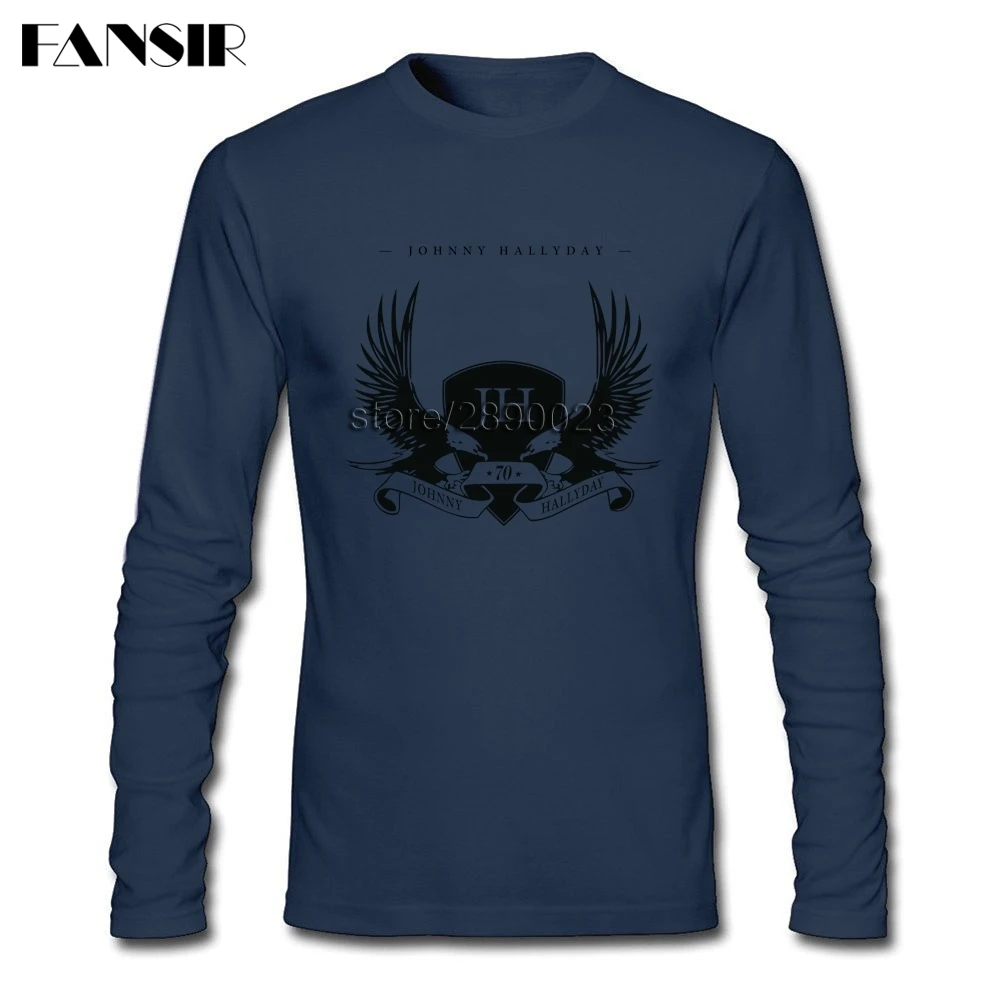Popular T-shirts Men Boy Johnny Hallyday Round Neck Long Sleeve Cotton T-shirt Asian Size | Мужская одежда