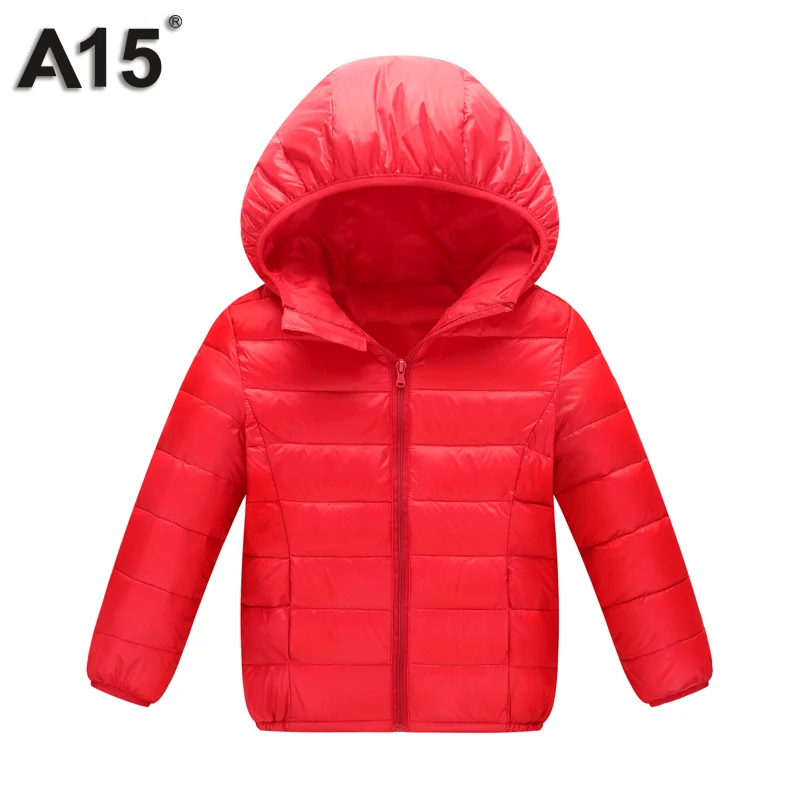 2S011Red A15 зимняя куртка-пуховик для девочек свет с капюшоном, Детский пуховик для мальчиков детская одежда Детские куртки и пальто для девочек на возраст 3, 4, от 6 до 14 лет - Цвет: 2S011Red