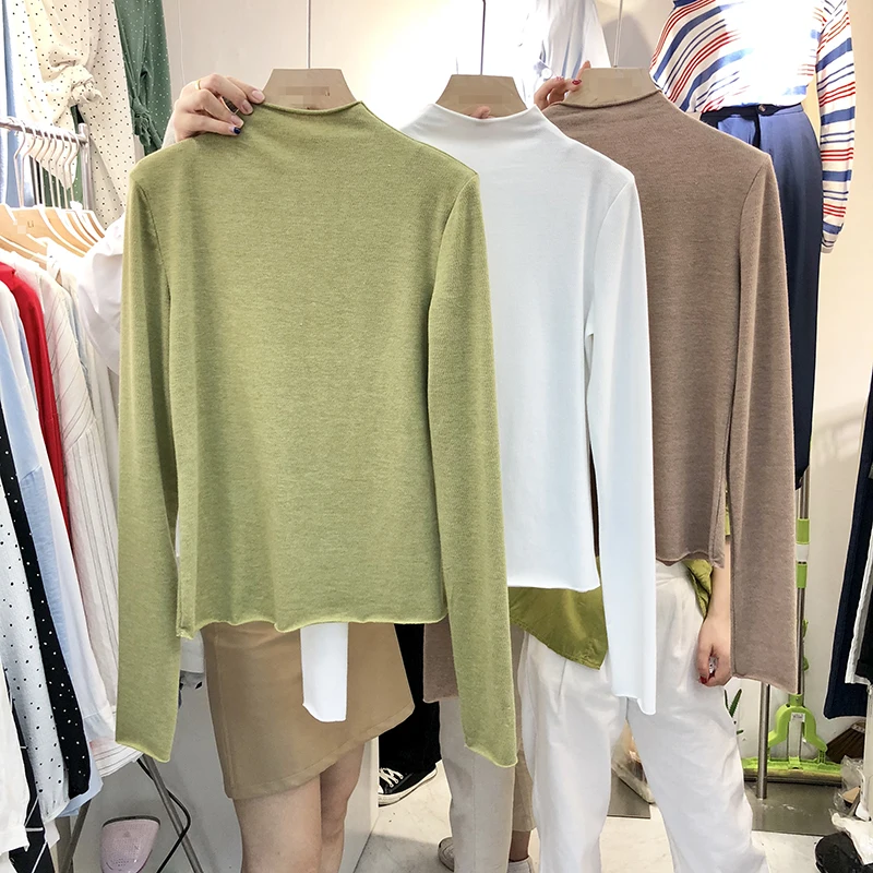 FUNKETS корейская мода однотонная женская футболка с длинным рукавом Withe Tshirt 2018