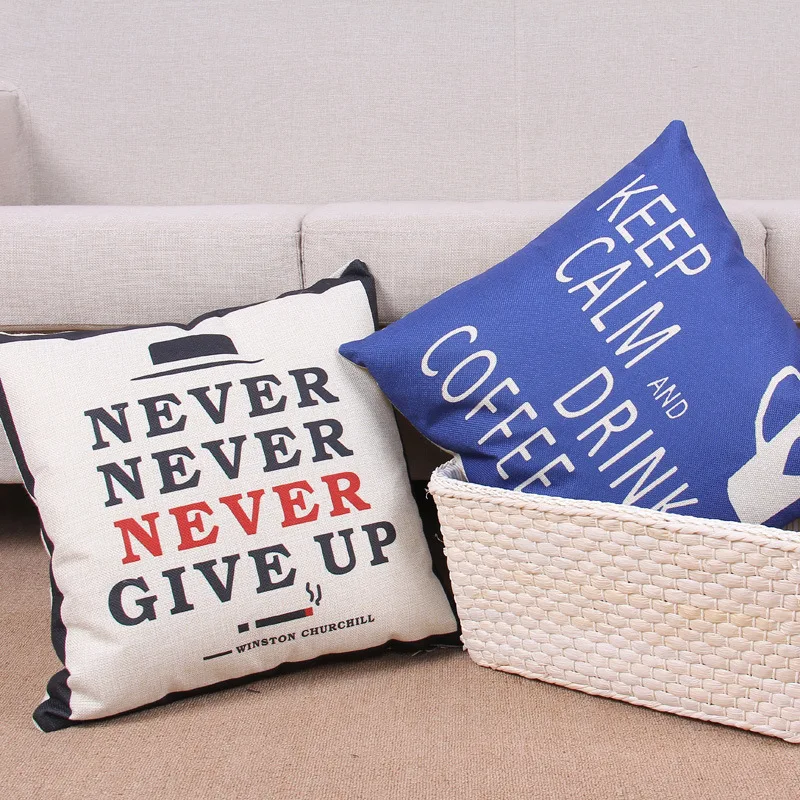 &quotNever Give Up&quot хлопковая льняная Подушка Чехол квадратный кровать для дома