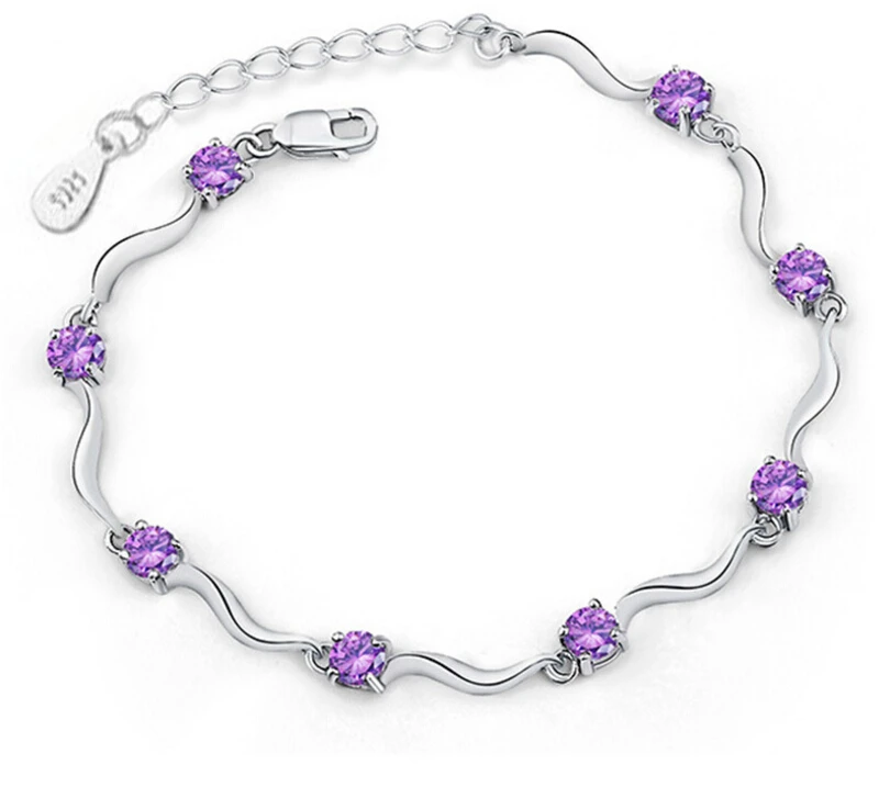 purple Anenjery Горячая 925 пробы серебро восемь четыре когти Кристалл Циркон Браслеты и браслеты для женщин подарок на день Святого Валентина S-B06 - Окраска металла: purple