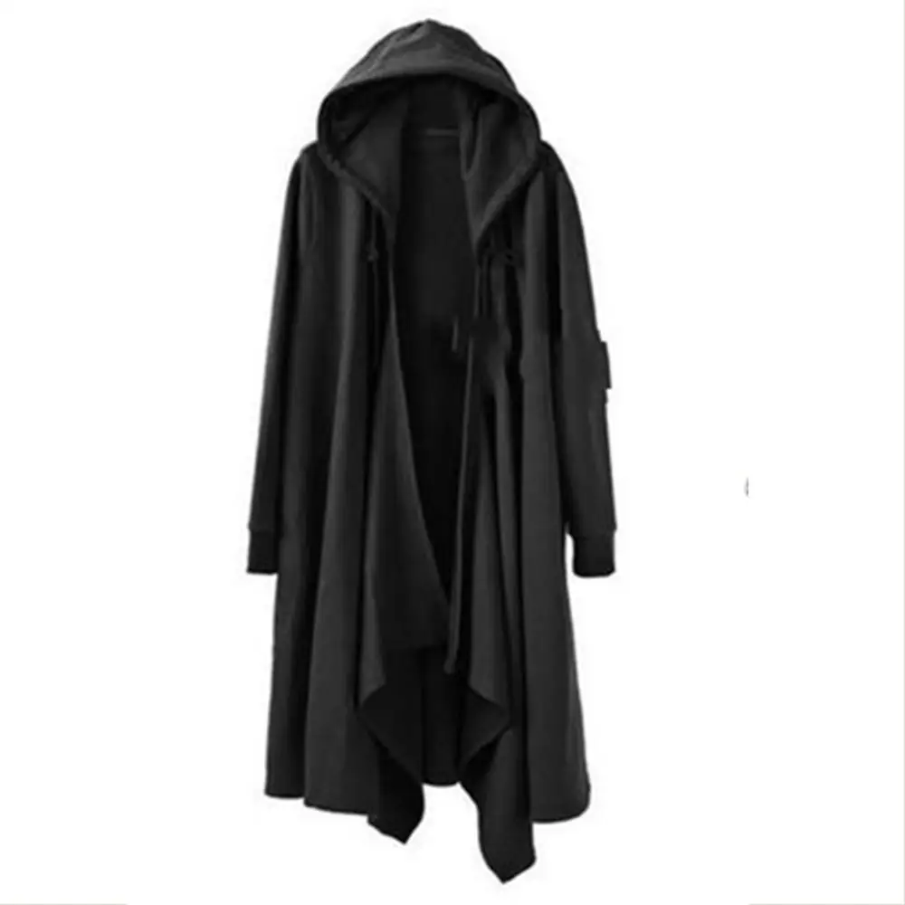 Женский длинный кардиган с капюшоном черная Осенняя Свободная куртка накидка в