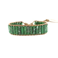 leather bracelets green natural stones 1 strand wrap bracelets vintage beading woven statement bracelet dropshipping