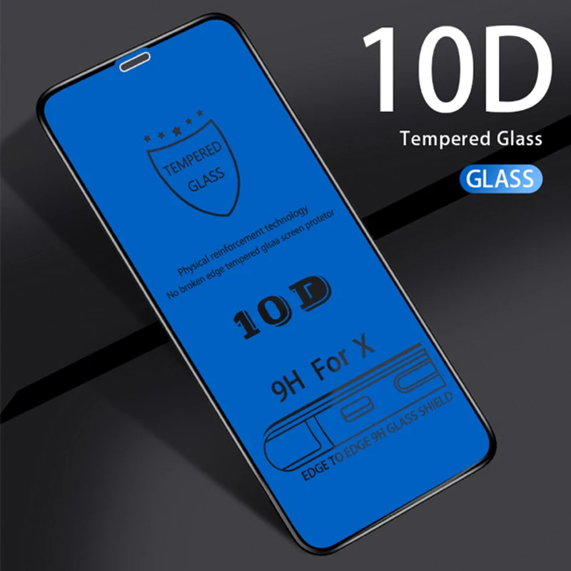 100 шт./лот 10D закаленное стекло с изогнутыми краями для iPhone XS 7 Стекло 6s 8 Plus HD полное