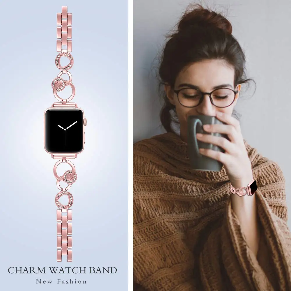 Браслет JANSIN с бриллиантами из нержавеющей стали для Apple watch 40 мм 44 мм 38 мм 42 мм iWatch Series 5 4 3 2 1 женский браслет