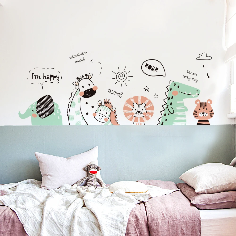 2 шт./компл. милые Мультяшные наклейки на стену животные для детской комнаты