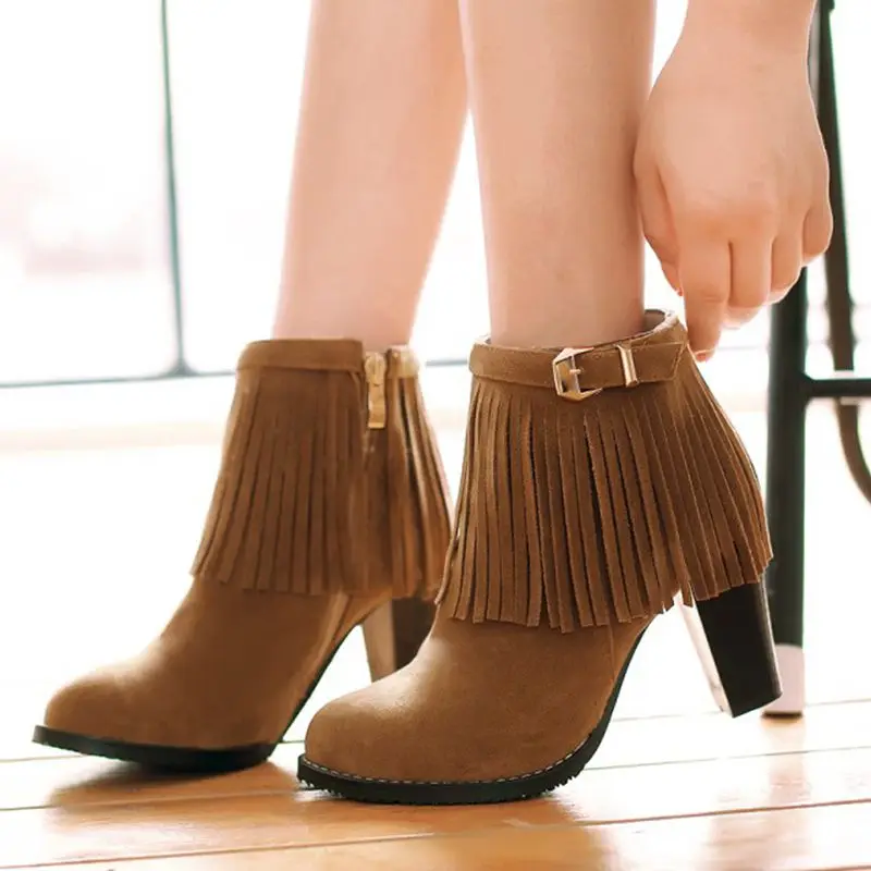 Женские ботинки с острым носком повседневные до щиколотки на каблуке большой