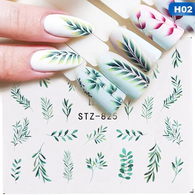 02 21 Designs Nail Sticker Set Jungle Green Leaves Flower Leaf Slider DIY Nail Art Water Transfer Decal Manicure Tool - Цвет: 02