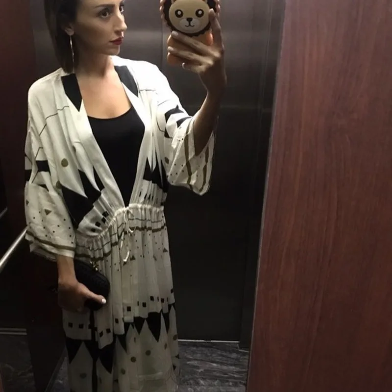 Кафтан Пляжная накидка длинное женское кимоно с принтом пляжные женские накидки