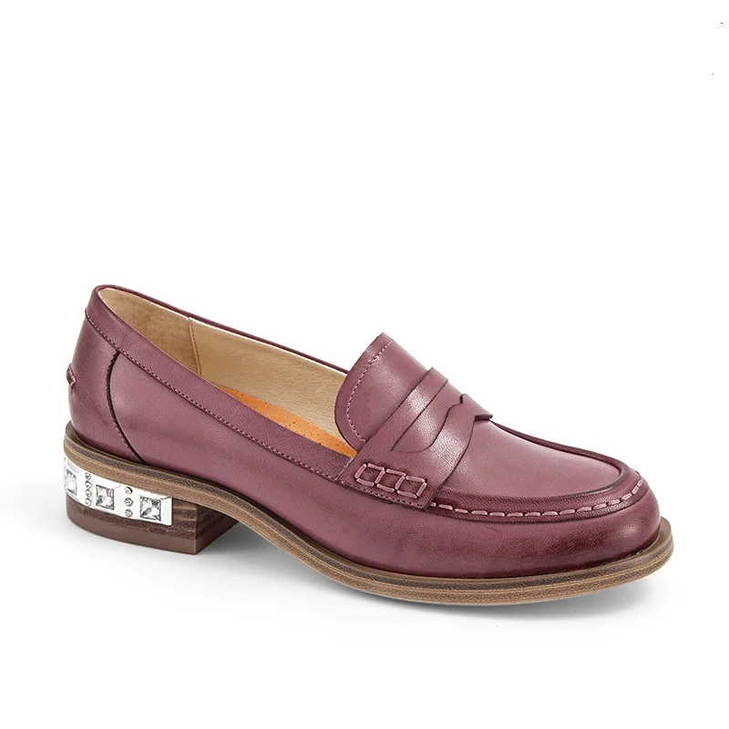 BeauToday Loafers Crystal Genuine Leather Women Shoes Round Toe Slip-On Casual Sheepskin Flats Handmade 27038 | Обувь