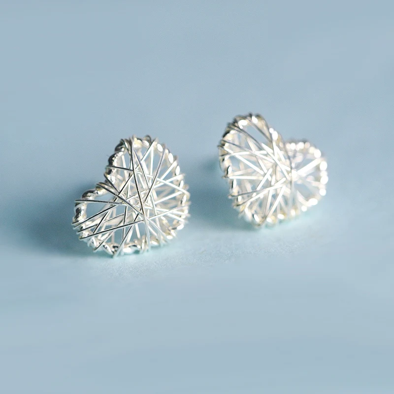 925 sterling sv original personality hand-wound heart-shaped earrings female Korean creative fashion simple design anti-alle | Украшения и