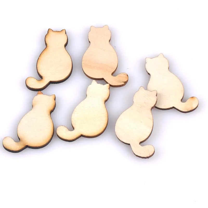 Без отверстия 50 шт натуральные деревянные пуговицы-кошки ручной работы DIY