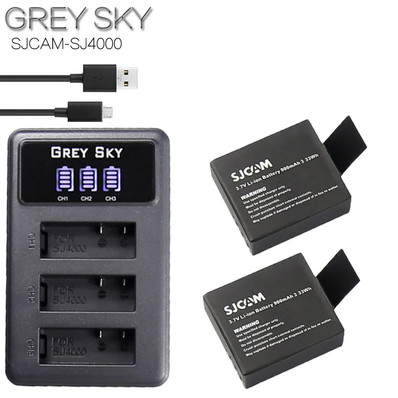 charger and 2battery 3 x SJCAM Sj4000 Батарея+ 3 лота ЖК-дисплей Зарядное устройство для спортивной экшн-камеры SJCAM SJ4000 SJ5000 SJ6000 SJ8000 eken 4K H8 H9 GIT-LB101 GIT PG900 1050 SJ M10 - Цвет: charger and 2battery