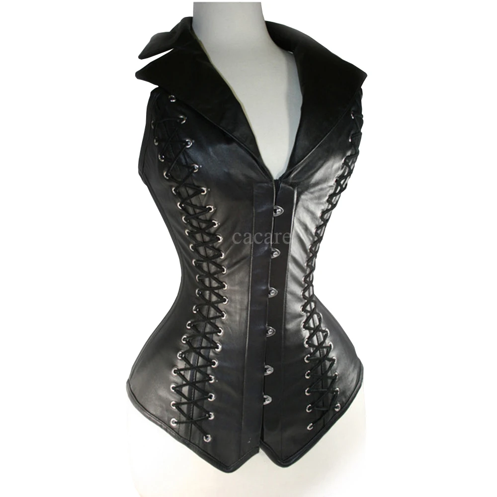 Fashion Leather Corset Underbust Body Shaper Women Body Slimming Chest Harness Chest Compression Vest F0623 Black with Rivets