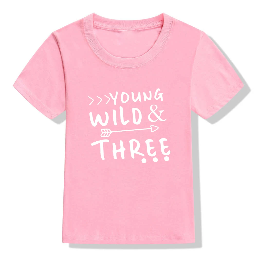 48N4-KSTPK- Young Wild и Three/футболка для детей ясельного возраста рубашка на 3 дня рождения Милая рубашка для мальчиков и девочек топы, модный стиль, детский праздничный подарок - Цвет: 48N4-KSTPK-