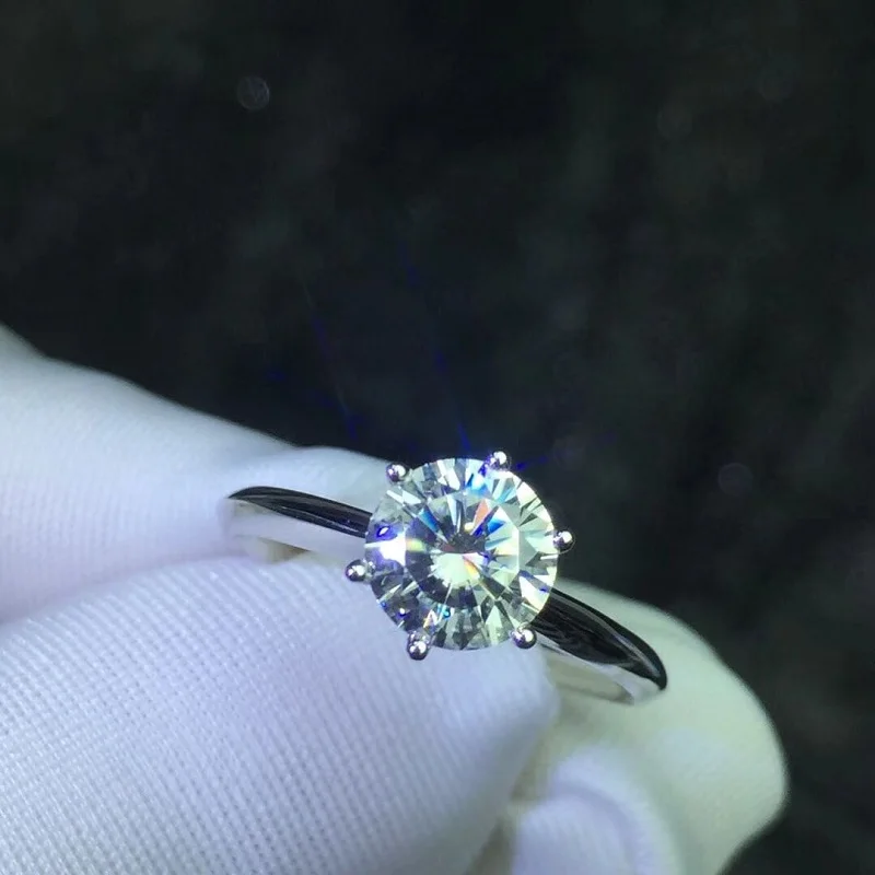 1 карат ct свадебное кольцо с бриллиантом Муассанит Оригинальное 18K 750 белое золото
