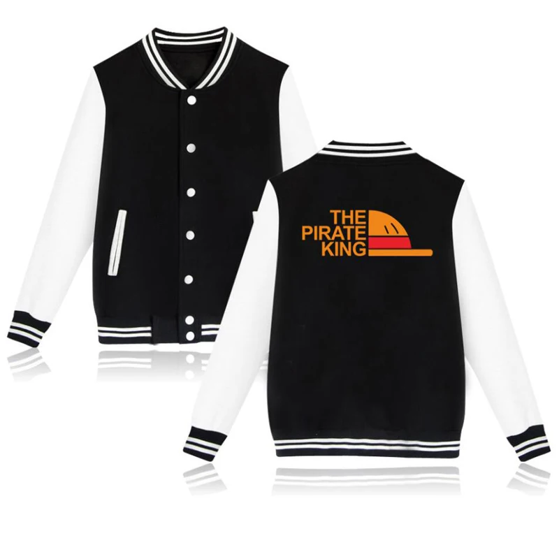

KPOP Anime One Piece Baseball Uniform Fleece Jacket Women Men Japanese Streetwear Kids Hip Hop Hoodie Sweatshirts Funny Clothes