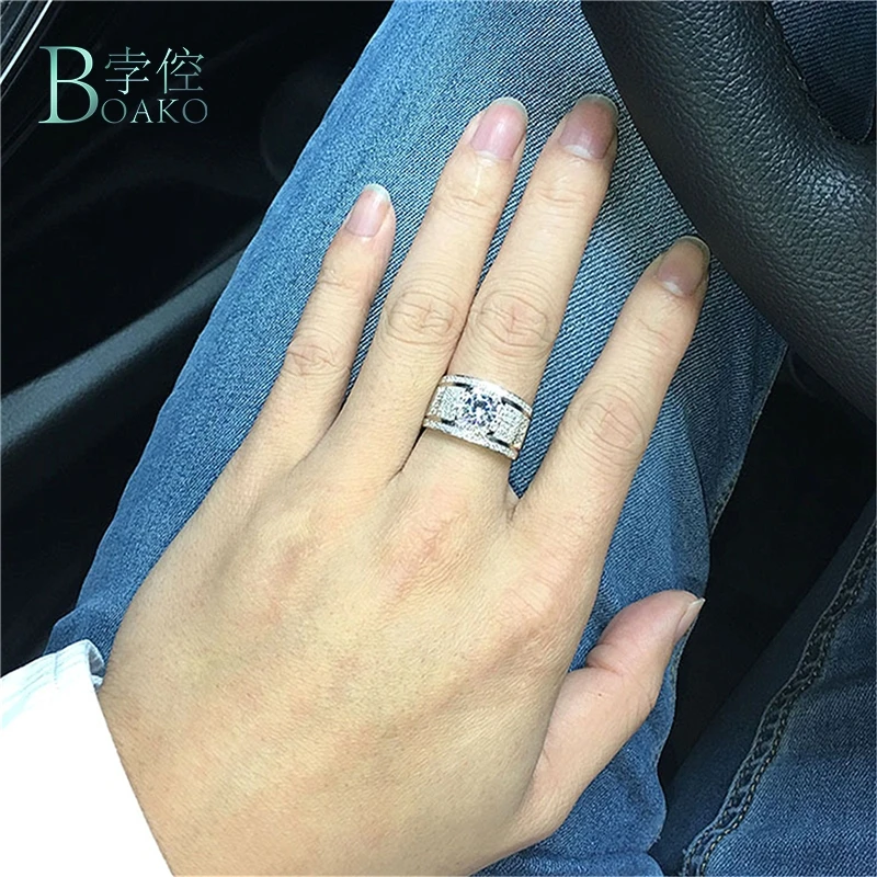BOAKO Luxury Shining Big Crystal Zircon Rings Engagement Ring Women Men Fashion Women's Vintage Wedding For | Украшения и