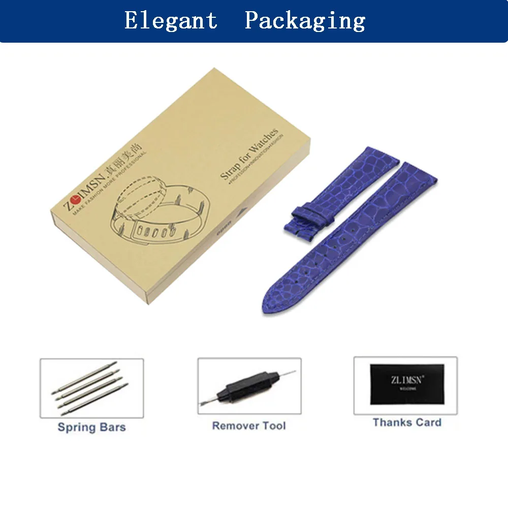 ZLIMSN Simple Fashion Genuine Alligator Strap 15 Colors Round Pattern Comfortable For Men's Women Leather Watch Band 12mm-26mm