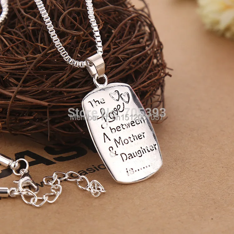 10pcs Vintage Engraved Rectangular Pendant Silver Chain Necklace Stamped Love Between Mother and Daughter Charm Necklaces|necklace sword|necklace