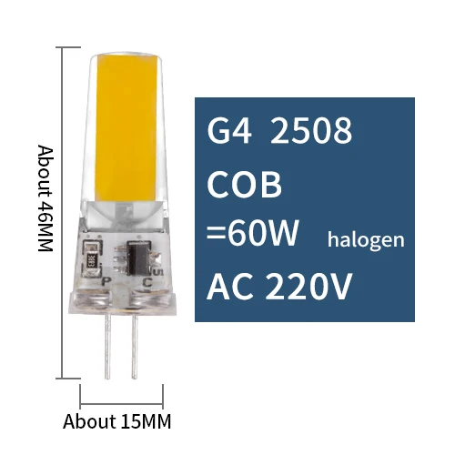 G4 2508 COB 6W 220V Светодиодный G4 G9 E14 лампа с затемнением AC DC 12V 220V 3W 6W 9W COB SMD Замена галогенного освещения прожектора люстра Bombillas - Испускаемый цвет: G4 2508 COB 6W 220V