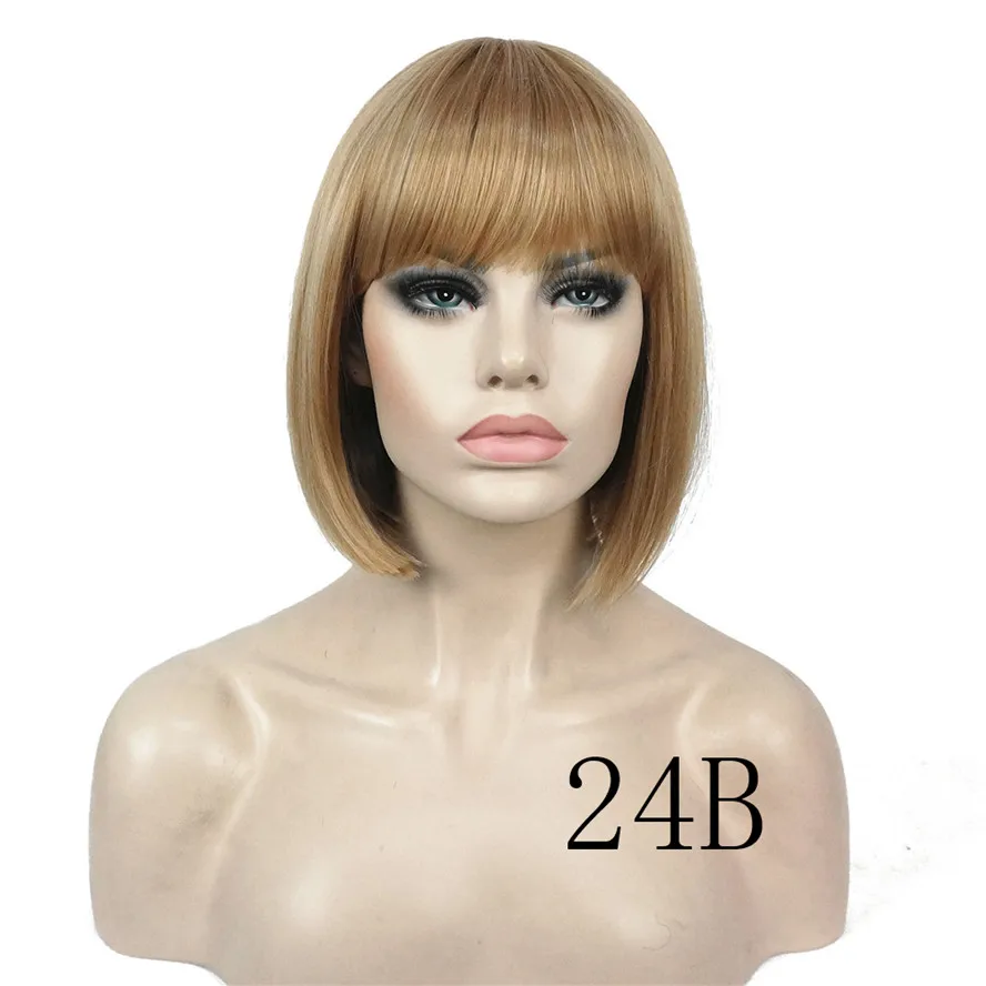 StrongBeauty 27 цветов женский парик синтетический черный/Блонд короткие прямые Аккуратные взрыва Боб Стиль волос полный парики