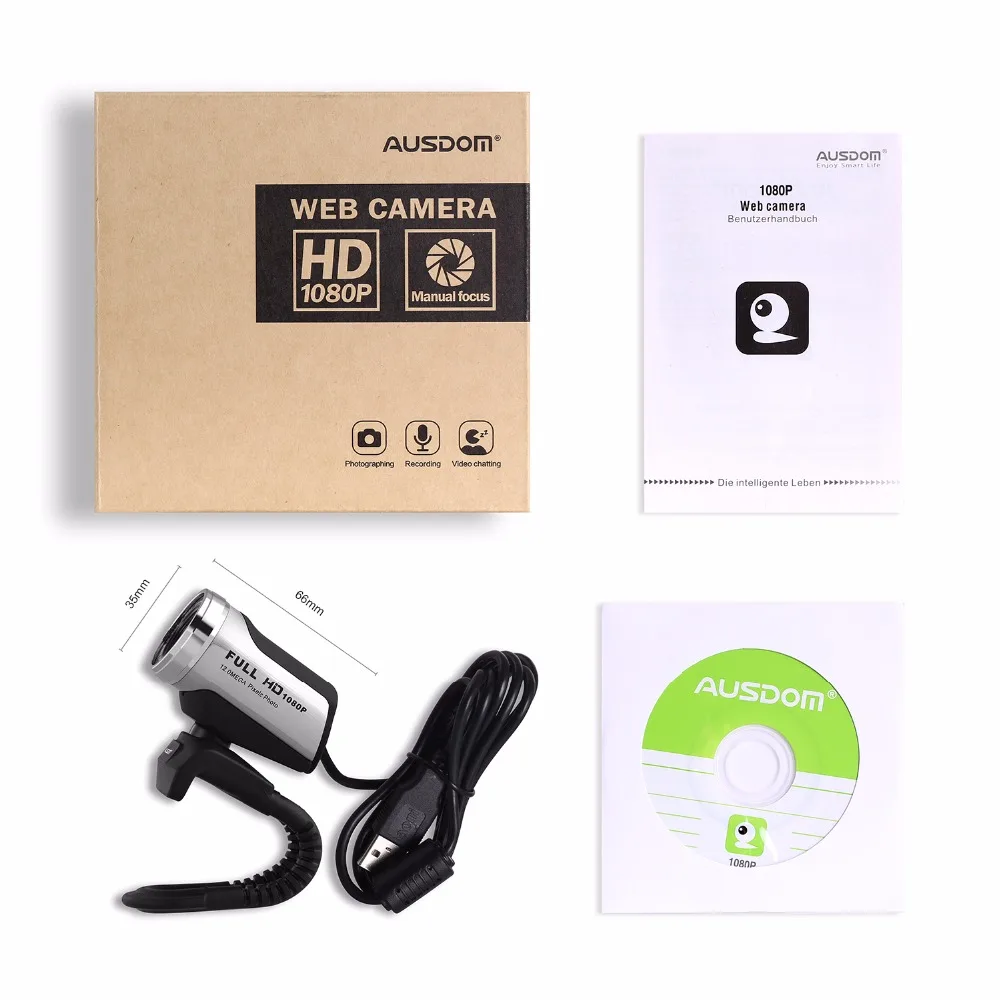 Ausdom AW615 1080p usb 2,0 hd веб-камера, компьютерная веб-камера era с микрофоном для ПК, ноутбука, веб-камера с драйверами