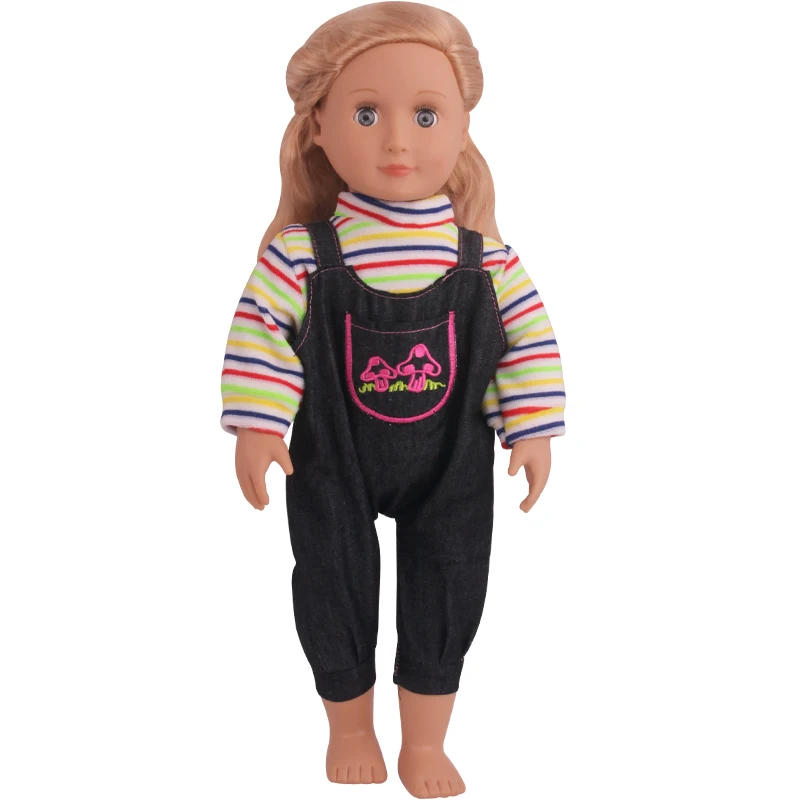 18 inch Girls doll clothes Yellow magenta striped shirt with pants American new born dress Baby toys fit 43 cm baby dolls c801 | Игрушки и
