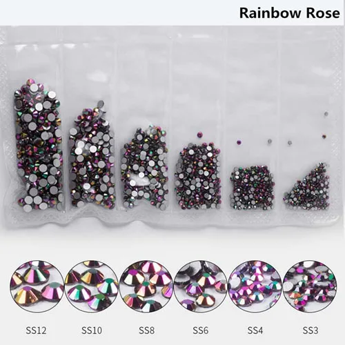 8 Rainbow Rose 1 упаковка плоские Стразы для ногтей смешанные размеры SS3-SS12 украшения ногтей камни блестящие драгоценные камни аксессуары для маникюра Инструменты - Цвет: 8 Rainbow Rose