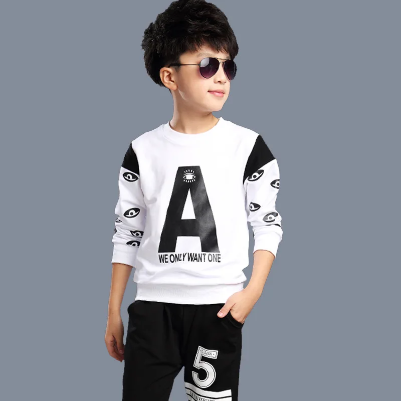 Fashion Teen Clothes Sets 2018 New Children's Printing Long-sleeved Suit Spring Cotton Boys Girls Sportswear 4-1214Y Kids Suits | Детская
